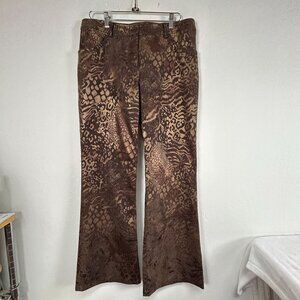 Dominique De Sentino Womens Brown Animal Print Corduroy Wide-Leg Pants Size 12